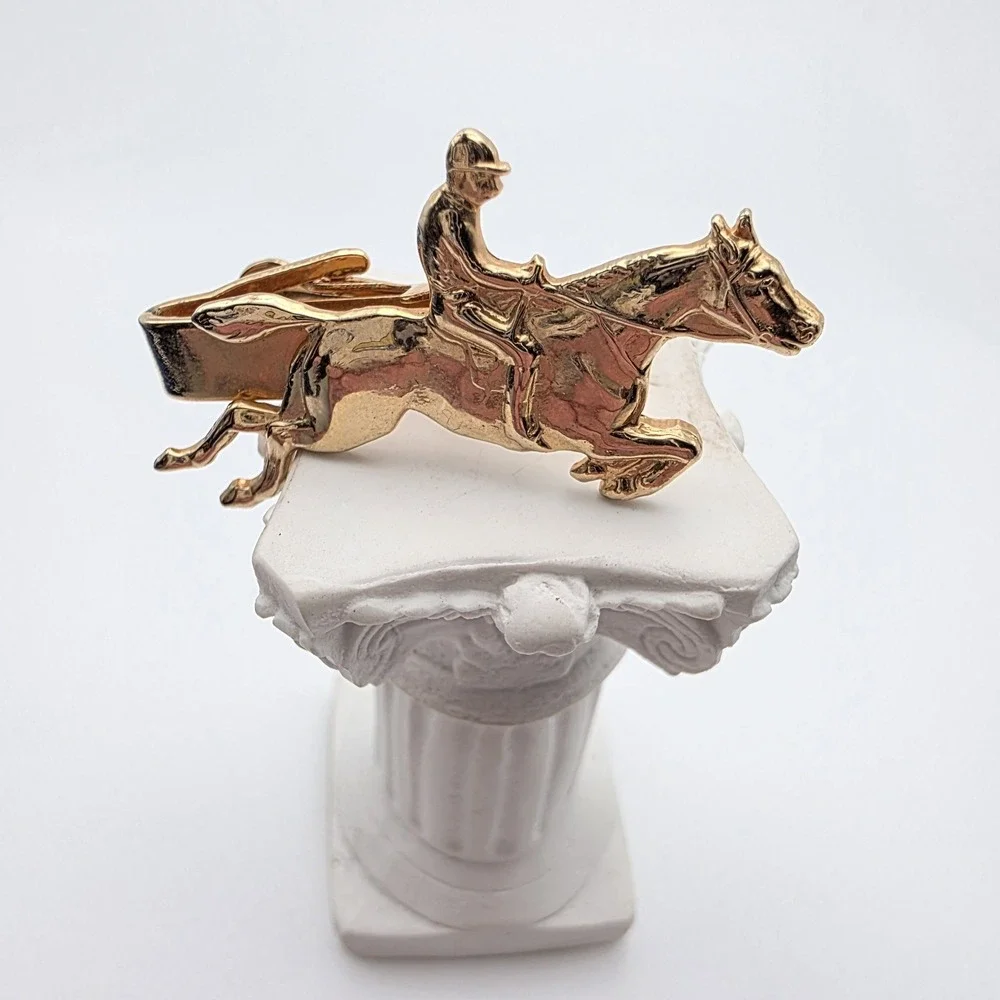 Vtg Tie Clip Bar Clasp Jockey Rider & Horse Gold Tone‎ Patent 2853761 FREE $HIP!